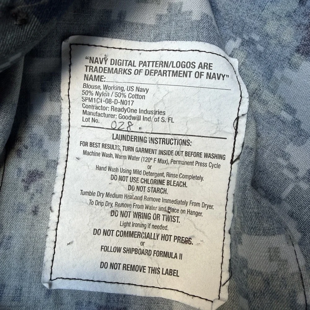 US Navy Shirt Men Small Long  Blue Digital Camo Working Blouse NWU Military Seal